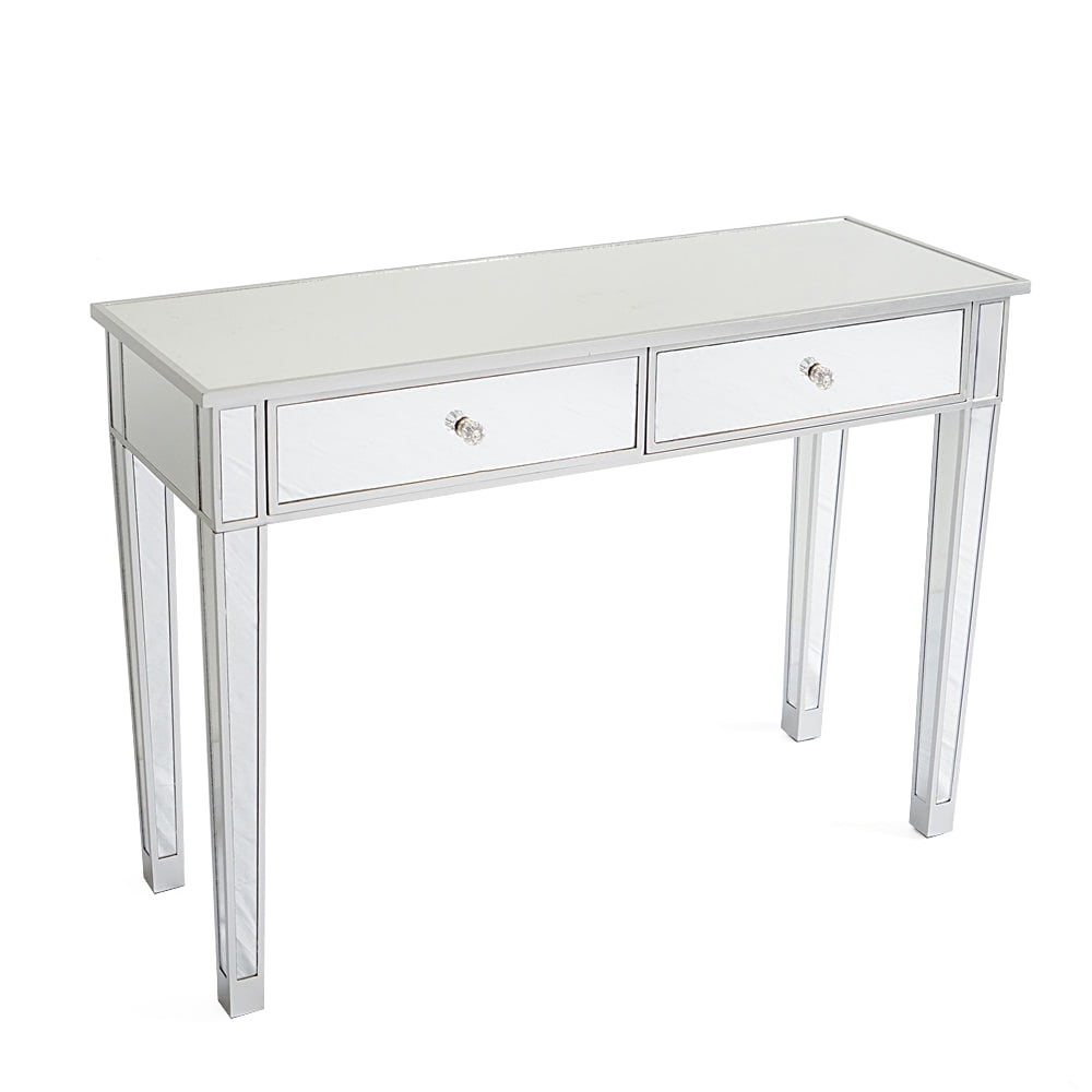 Glass Mirrored Makeup Table with 2 Drawers for Bedroom