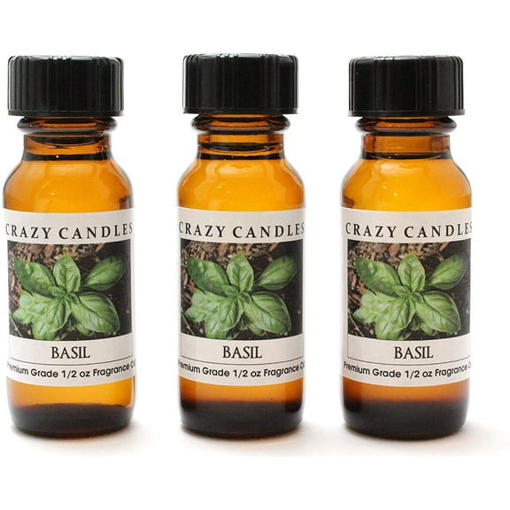 Crazy Candles Basil 3 Bottles 1/2 FL Oz Each (15ml) Premium Grade Scented Fragrance Oil Made in USA