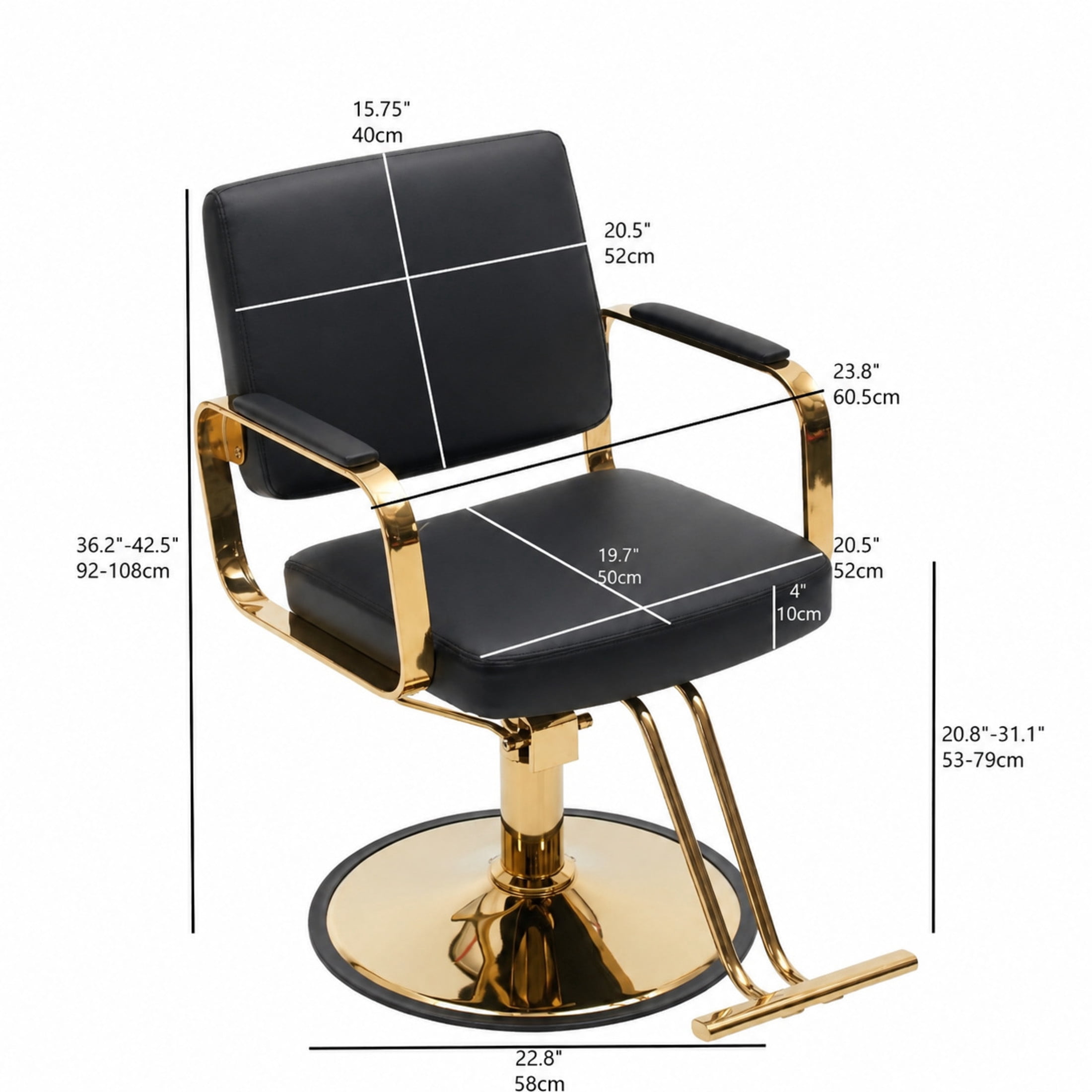 Noble House 360° Swivel Salon Styling Chair with Footrest, Adjustable Height, Black + Gold