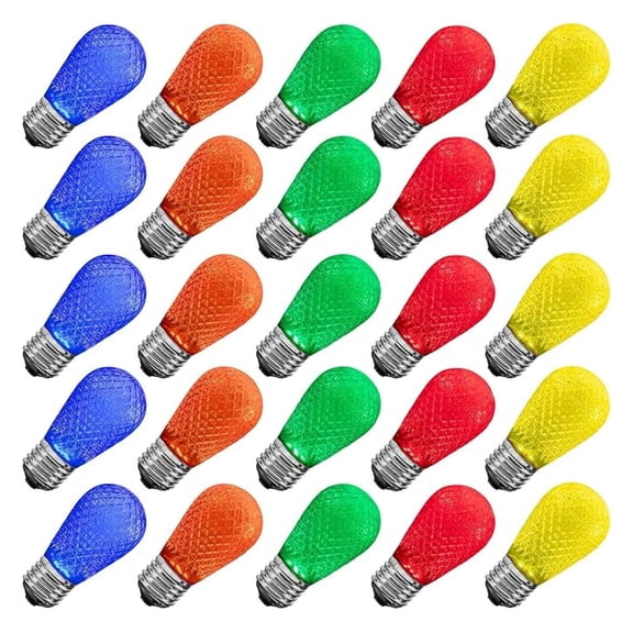 LED S14 Bulbs 25 Pack, Multicolor String Lights - Dimmable, Shatterproof E26 Edison Bulbs for Outdoor Decor
