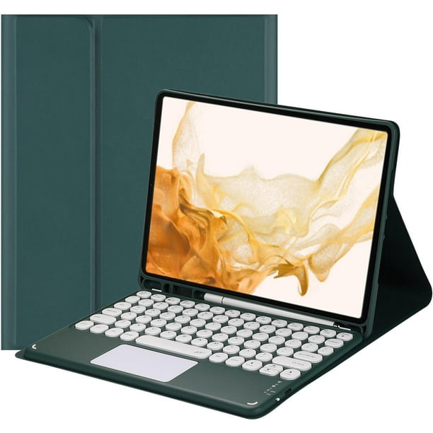 Funda con teclado táctil para Samsung Galaxy Tab S8+ 2022/S7 FE 2021/S7+ 2020 de 12,4 pulgadas, con portalápices - Teclado Bluetooth táctil magnéticamente desmontable