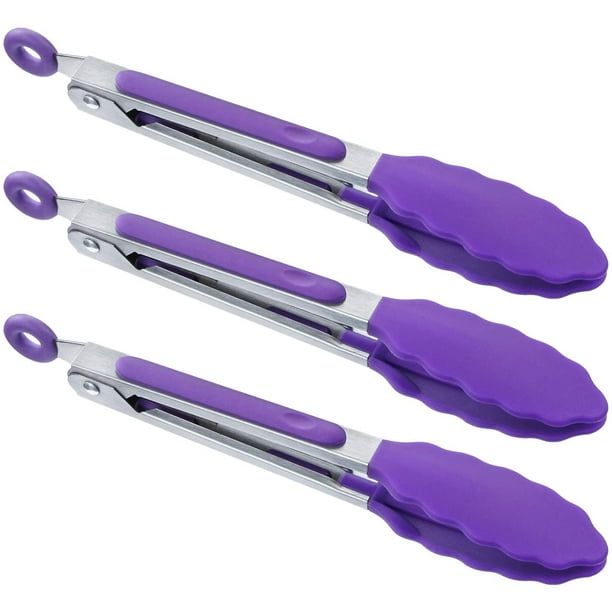 Fokelyi Kitchen Food Tongs 7" Mini Silicone Serving Tongs Set of 3