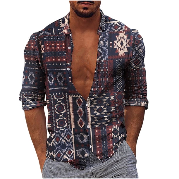 Camisa juvenil de manga larga delgada con solapa casual estampada de primavera y otoño para hombres Pompotops oipoqjl25905