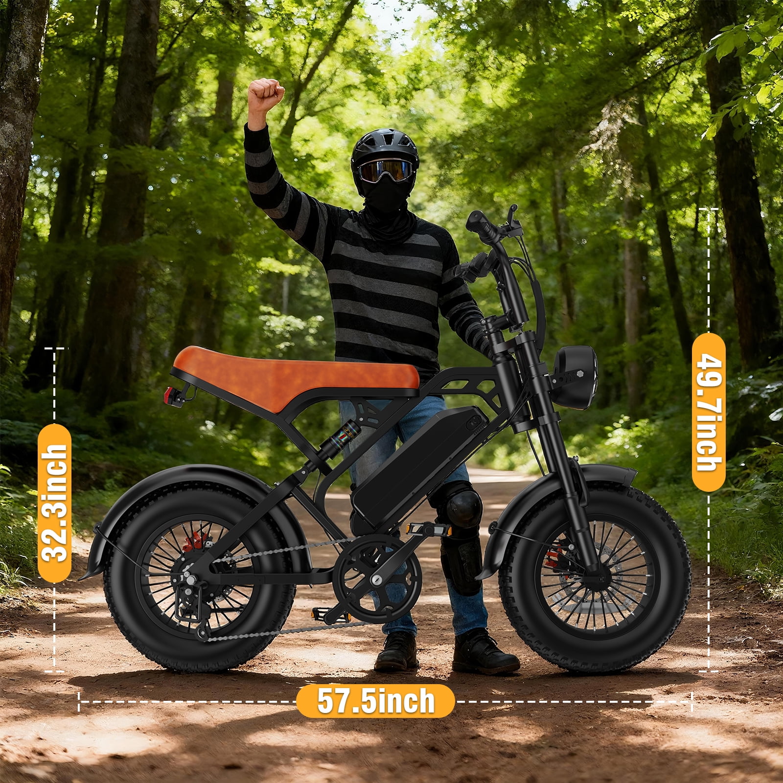 1200W Off-Road Electric Bike for Adults, 48V 18AH Removable Battery, 16" Wide Tires, 5-Speed Transmission, Dual Disc Brakes & Spring Suspension