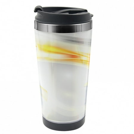 

Grey and Yellow Travel Mug Futuristic Design Steel Thermal Cup 16 oz by Ambesonne
