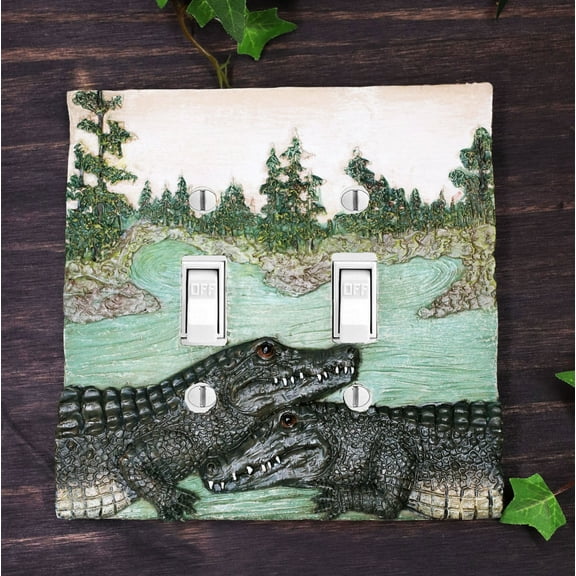 Pack of 2 Wildlife Bayou Swamp Alligator Double Toggle Switch Wall Outlet Plate