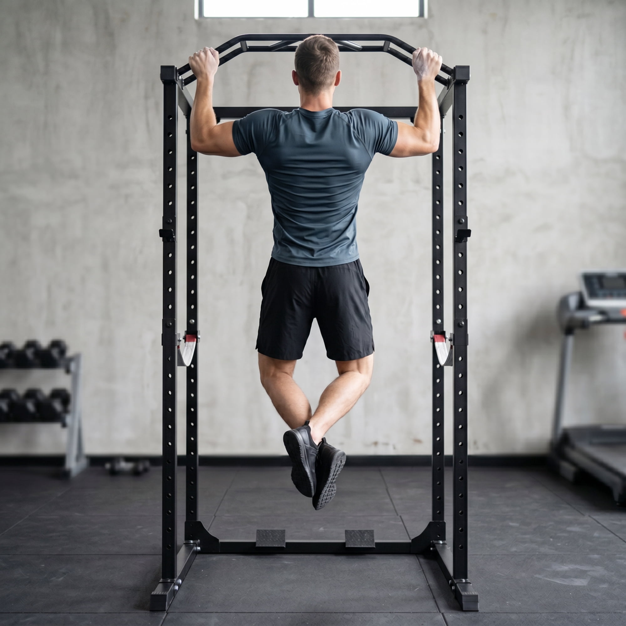FlexWave Four-Post Power Cage, All-Black, 2x2 Steel Frame for Home Strength & Squat Training