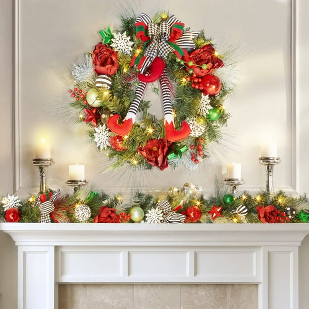 Christmas Wreath, 24 Inch Outdoor Christmas Wreath for Front Door
