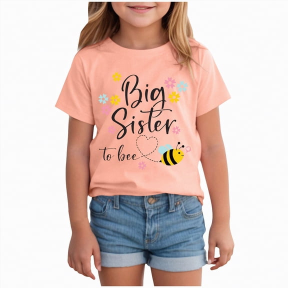 Hessimy Girls Shirts - Cotton Blend Short Sleeve Tops - Crewneck Cute Graphic Girls Tee Shirt Pack(Orange,9-10 Years)