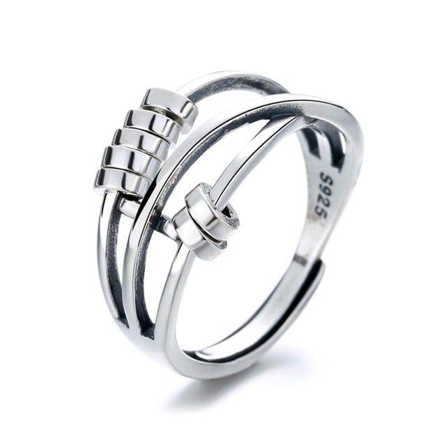 Anillo de ansiedad inquieto Anillo de cuentas de plata de ley 925 Anillos de paz inquietos para aliviar el estrés para transferencia de ansiedad Anillo abierto de cuentas para mujeres damas
