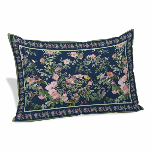 Navy Blue Flowers Pillow Covers 16"x24", Spring Floral Elegant Pastoral Botanical Soft Brushed Microfiber Breathable Throw Pillow Covers, Decorative Pillowcase with Zipper for Couch Sofa Bedroom
