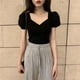 thumbnail image 2 of Camisa de mujer Blusa corta con cuello en V y manga corta con cuello en V Blusa informal, Negro, M Scienceny  AP001254-02B, 2 of 7