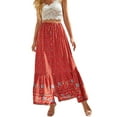 thumbnail image 1 of Franhais Women Casual Skirt, High Waist Floral Printed Button Ruffled Bohemian Loose Long Skirt, 1 of 8