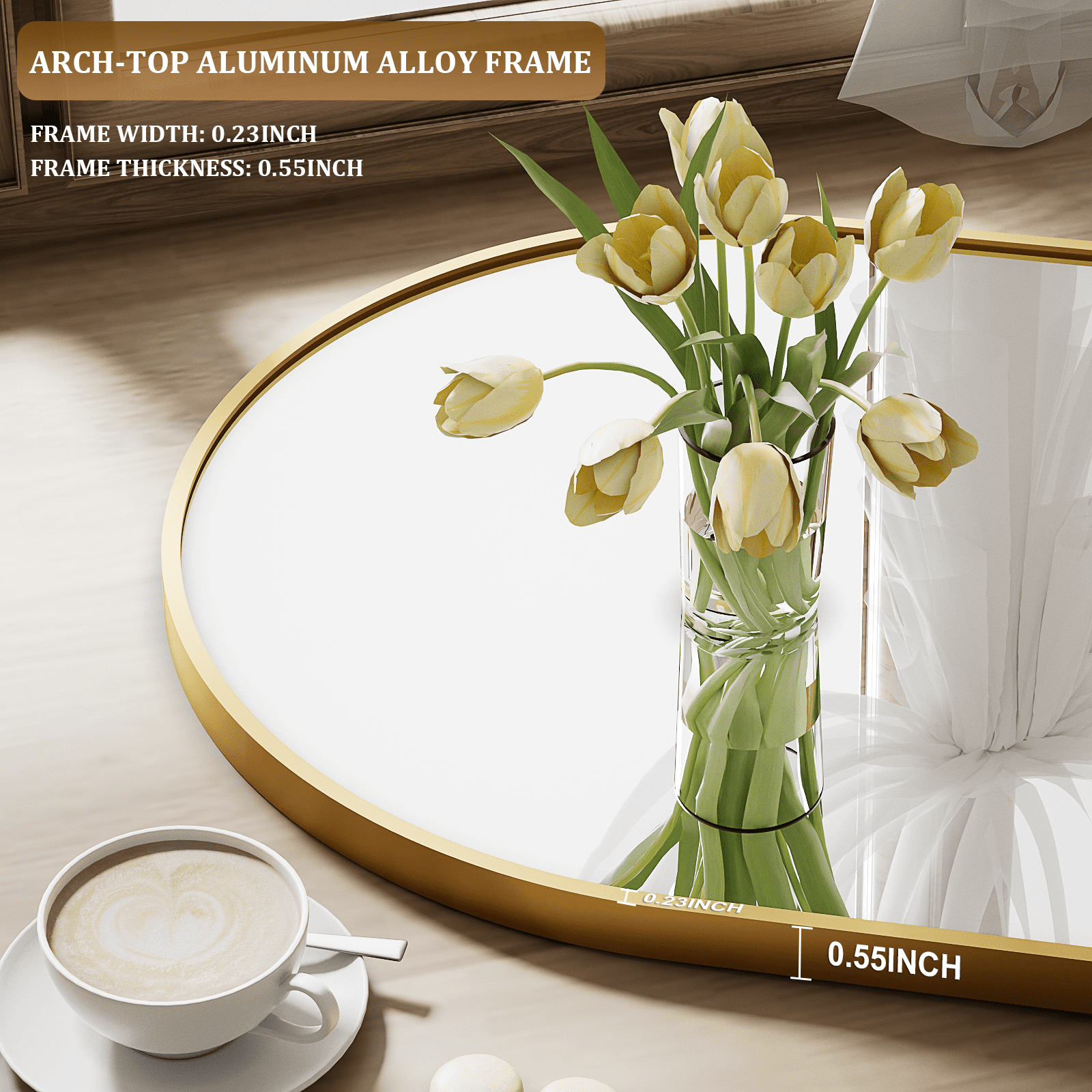 Mirrasia 21"x56" Arched Full Length Mirror, Modern Standing Mirror Floor Mirror, Gold