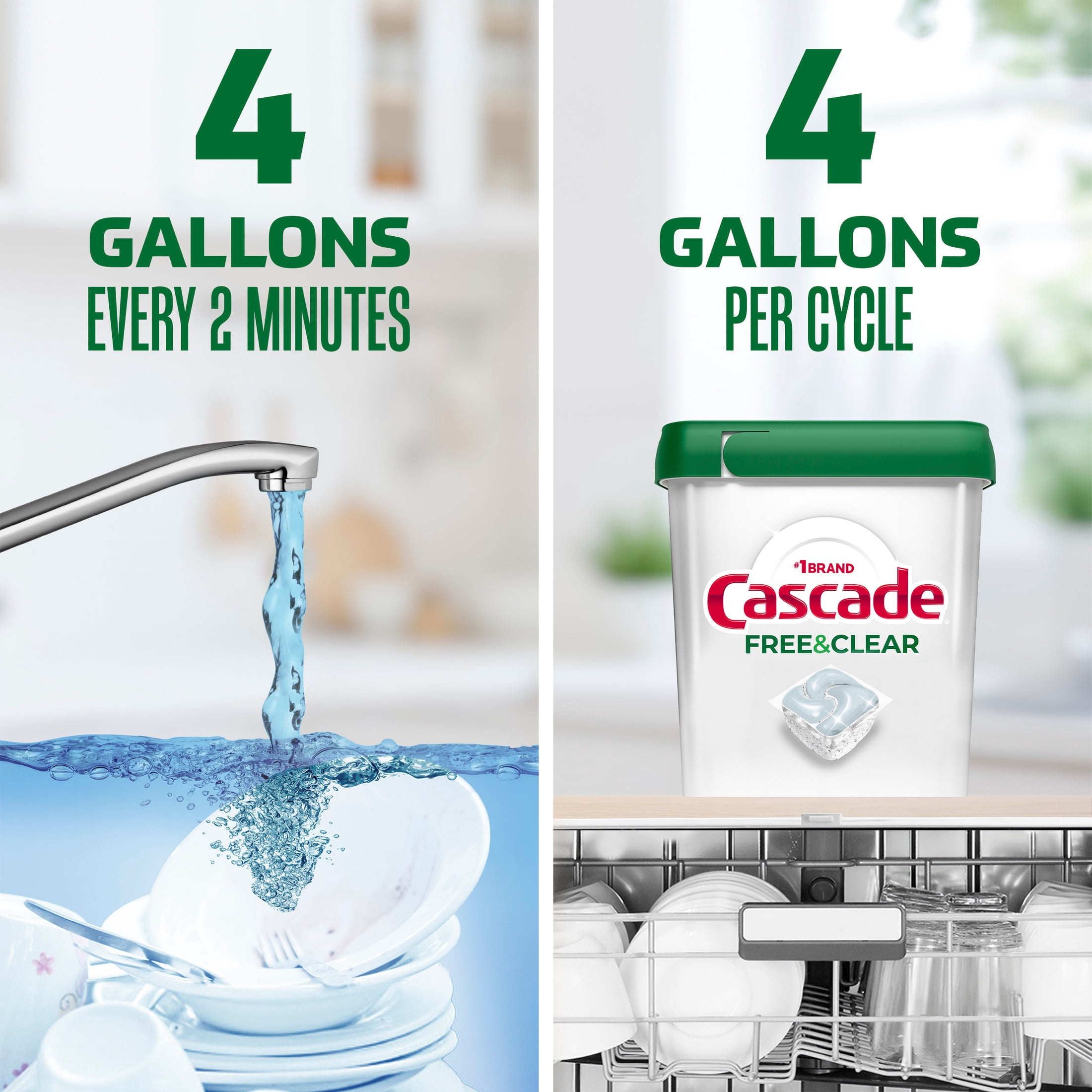Cascade Free & Clear Dishwasher Pods, Dish Detergent Soap, Unscented, 47 Count