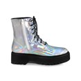thumbnail image 3 of BLISSFUL STEP Valentine's Women's Boot Colorful Round Toe Platform Lace Up Ankle Boots Silver 7.5, 3 of 8