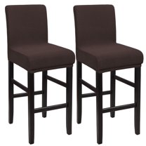 Unique Bargains Polyester Stretch Bar Stool Covers Elastic Band Mid Back Chair Slipcover Dark Brown 2 Pcs