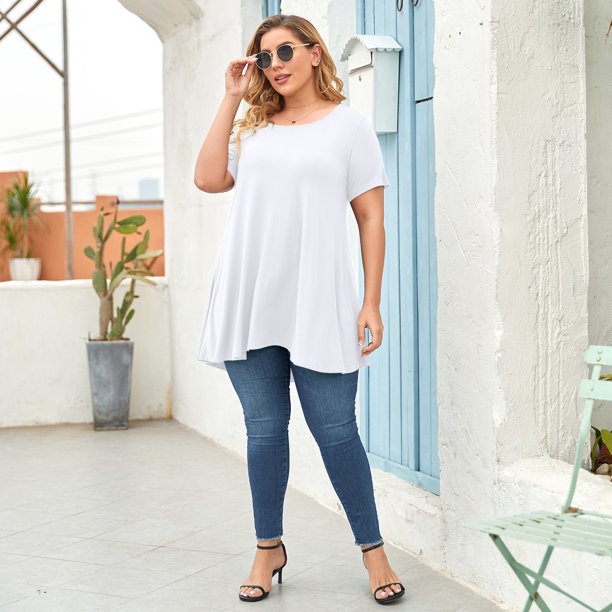 LARACE Short Sleeve Tops Solid Color Summer Blouses Tunic T-shirt for Women Boho Style Long Tee Ladies Loose T - Walmart.com
