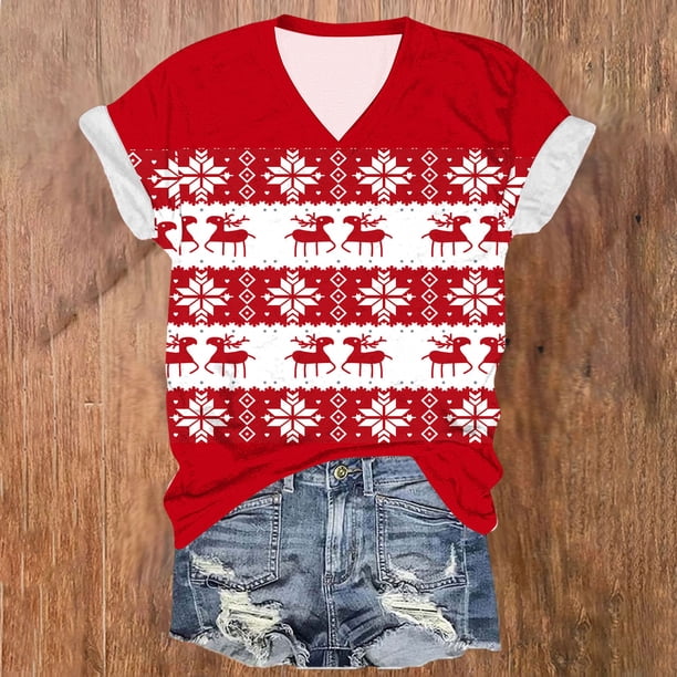 Puntoco Blusa de manga corta con cuello en V y estampado liso para mujer, estilo casual, para verano