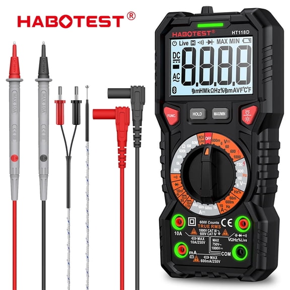 HABOTEST HT118D Classic Digital Multimeter, 6000 Counts,Smart Measurement, Manual-Ranging Voltmeter Backlit LCD Display Voltage Tester with Non-Contact Voltage Function, Measures AC/DC Voltage