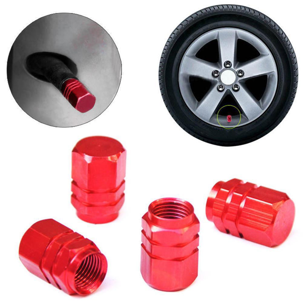 4x Universal Red Aluminum Tire Wheel Rims Stem Air Valve Caps Tyre Cover Car 