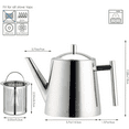 thumbnail image 2 of Easyworkz Stainless Steel Double Wall 34 oz Tea Pot with Removable Tea Infuser, Perfect for Brewing Your Favorite Tea, Chrome, 2 of 8