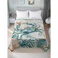 thumbnail image 2 of Full Size Flat Sheet Only, Teal Coastal Crab Soft Brushed Microfiber Bed Sheets, Vintage Summer Beach Nautical Coral Hotel Quality Breathable Bedding Top Sheet, Easy Care, 66"x102", 2 of 9