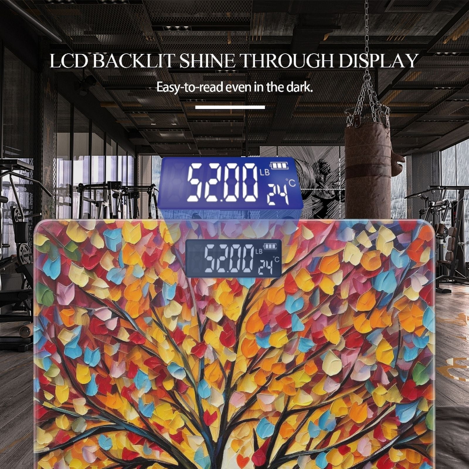 Digital Bathroom Scale with Large LCD Display,High Capacity Scale 400 lbs High Precision body fat scale-Colorful Tree Of Life With Leaves