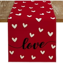 Valentines Day Table Runner 36x13 Inches Love Heart Red Table Decor, Burlap Farmhouse Indoor Outdoor Holiday Anniversary Decoration for Home Party AT057-36
