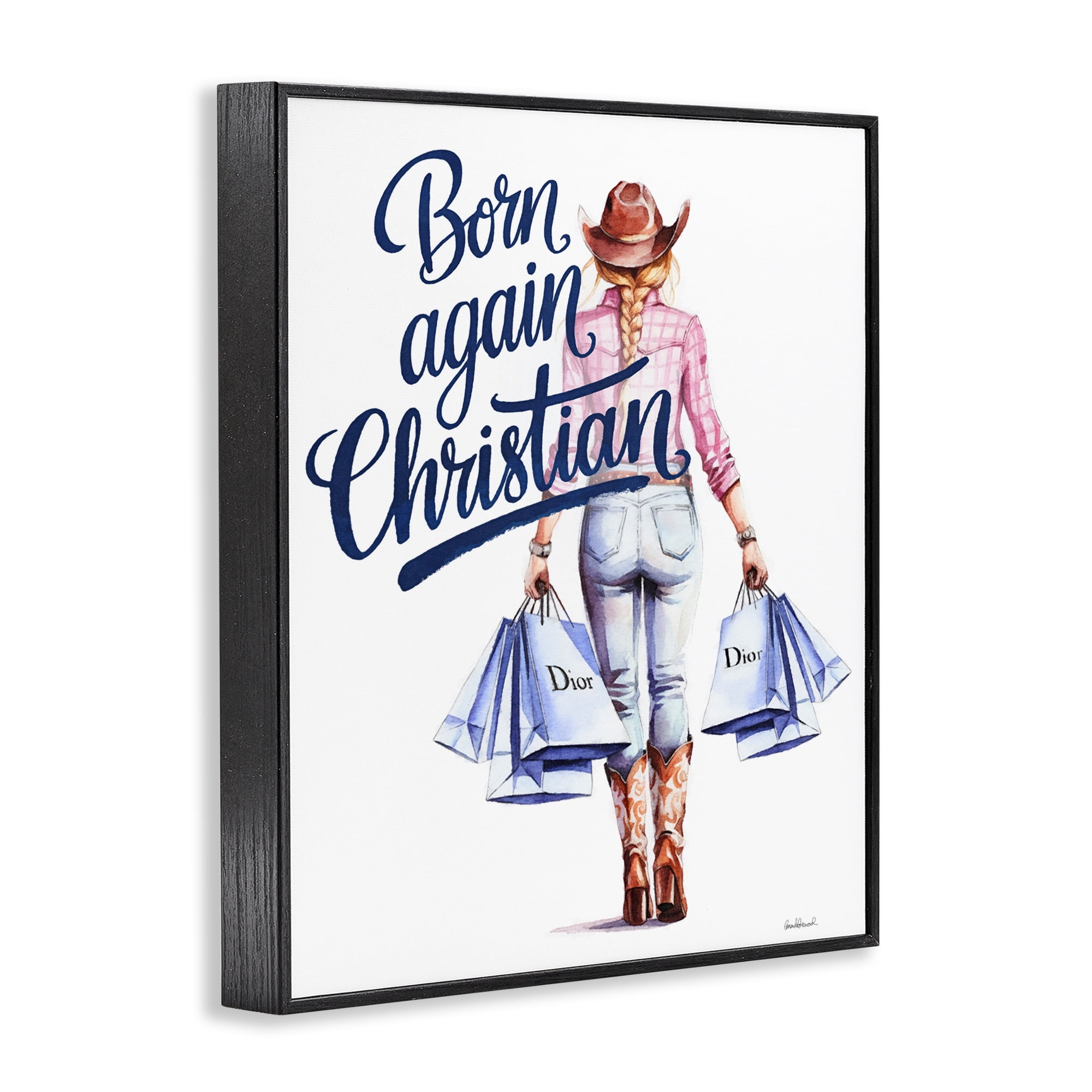 Born Again Christian Cowgirl Black Framed Giclee Art, design by Amanda Greenwood