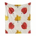 thumbnail image 1 of Fall Leaves Soft Flannel Fleece Throw Blanket, Doodle Style Graphical Shapes of Leaves, Cozy Plush for Indoor and Outdoor Use, 60" x 80", White Mustard Dark Coral, by Ambesonne, 1 of 6