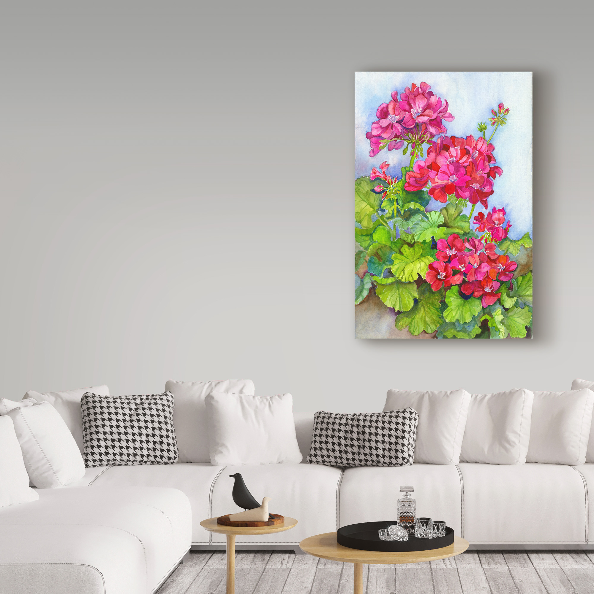 Trademark Fine Art 'Bold Blue Sky Bright Geraniums' Canvas Art by Joanne Porter