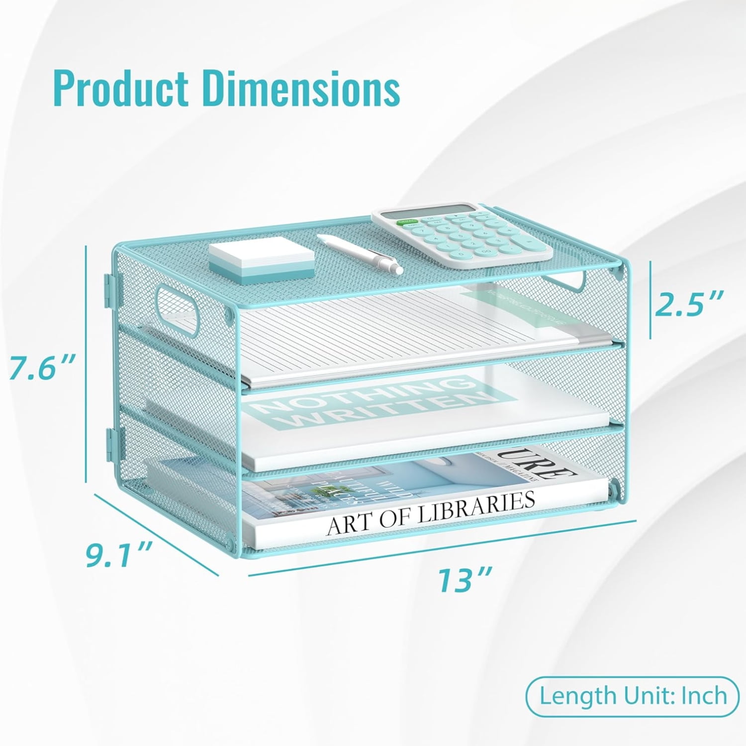 INTIGE 3-Tier File Organizer with Handles, Mesh Desktop Storage Cabinet, Suitable for Home and Office