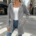 thumbnail image 2 of Womens Zip up Long Hoodie - Lightweight Soft Fleece Front Zipper Hooded Jackets with Side Pockets Tie Waist Loose Casual Long Sleeve Winter Coats Gray XXL, 2 of 7