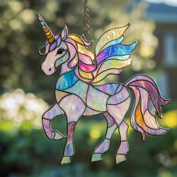 Unicorn Acrylic Suncatcher Rainbow Faux Stained Glass Window Hanging Fantasy Girl Room Decor Birthday Gift for Kids