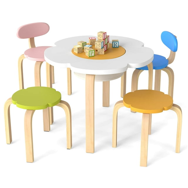 Costway Ensemble de Table pour Enfants en Forme de Fleur avec 2 Chaises Colorées et Tabourets pour Arts et Artisanat Multicolore