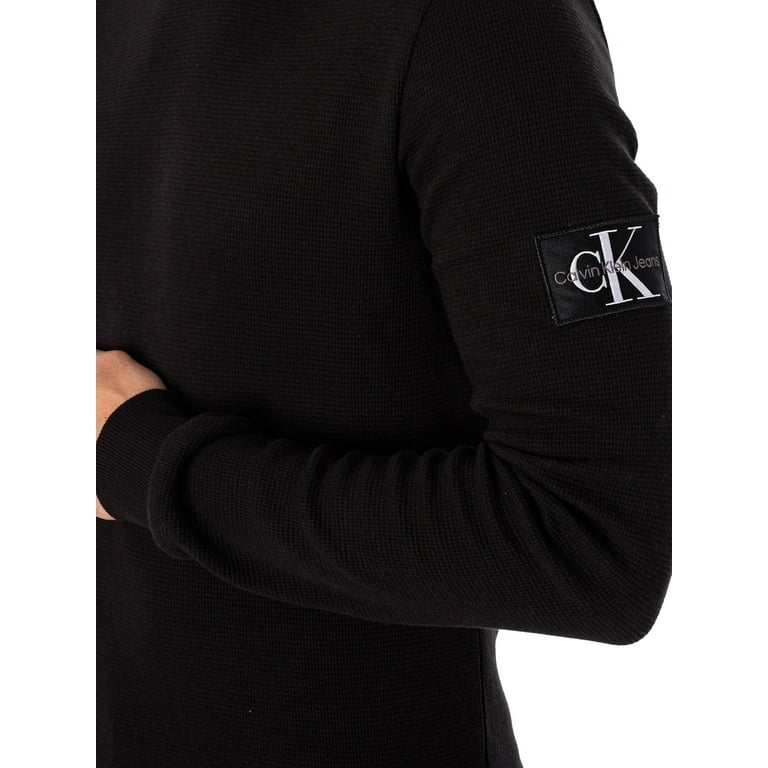 Calvin Klein Jeans Badge Waffle Longsleeved T-Shirt, Black | Rundhalsshirts