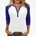 thumbnail image 3 of Sweatshirts for Women V-Neck 3/4 Sleeve Button-up Plus Size Shirts Women's Winter Casual Loose Pullover Blouse Tops Navy#01 XXL, 3 of 10