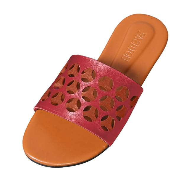 nsendm Women Shoes Adult Female Knit Slippers for Women Memory Foam Ladies Fashion Summer Solid Hollow Leather Open Toe Flat Oh Yeah Slippers Women