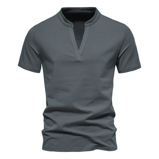 Camiseta de manga corta con cuello en V profundo para hombre - Camiseta elástica de mezcla de algodón - Diseño moderno para la playa y ocasiones informales de verano