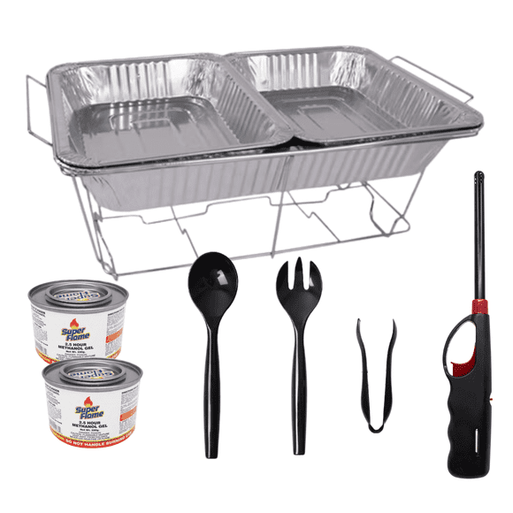 Disposable Aluminum Chafing Dishes with Stand, Fuel Canisters & Utensil (Set of 10)