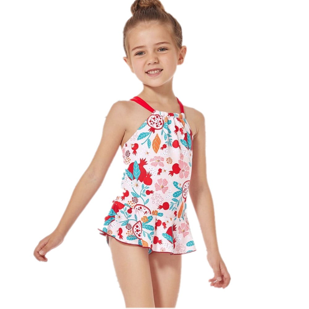 Uccdo Summer Girls OnePiece Swimsuits 414T, Little Girls Strap Bathing Suit, Big Girls Ruffled