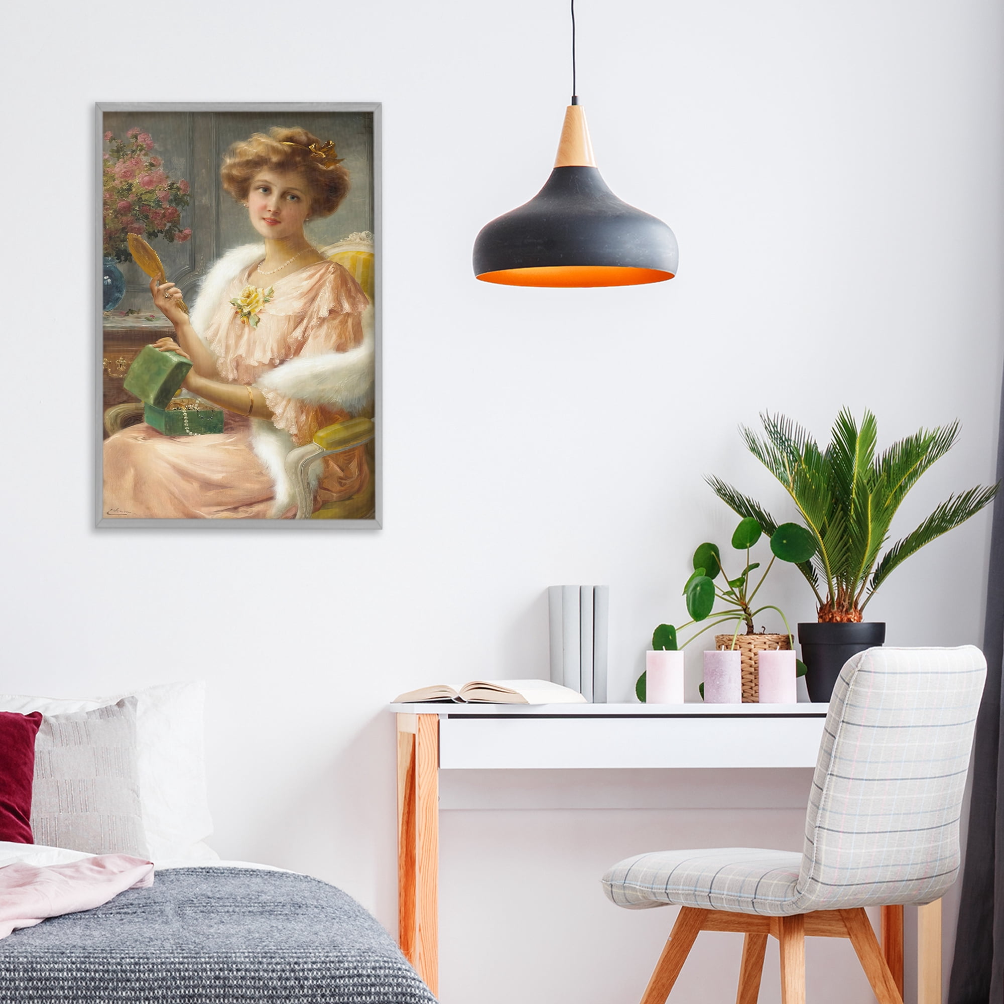 Stupell Industries Young Lady with Mirror Gray Framed Giclee Art, design by Tina LeCour
