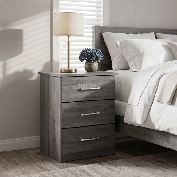 Zateety Nightstand, 3 Drawer Bedside Table for Bedroom Guest Room, Modern Gray Small Nightstand with Storage, Compact End Table – 24"H 18"W 16"D