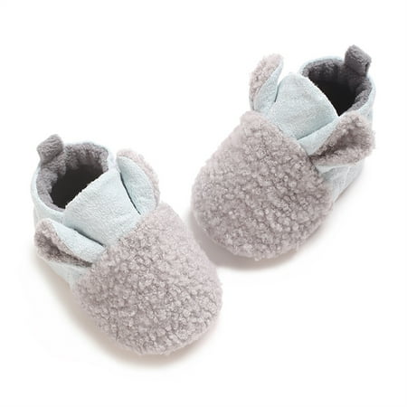 Mildsown Newborn Baby Winter Shoes Contrast Color Warm Flats with Cute Ears