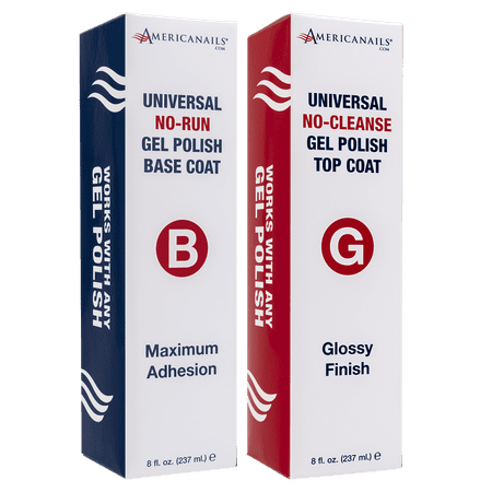 Americanails Gel Polish Base Coat & Top Coat Set - Professional Salon Quality, Original Dual Cure Formula for Maximum Adhesion & Long Lasting Glossy Finish, Soak Off UV LED Fast Drying Gel, 8oz