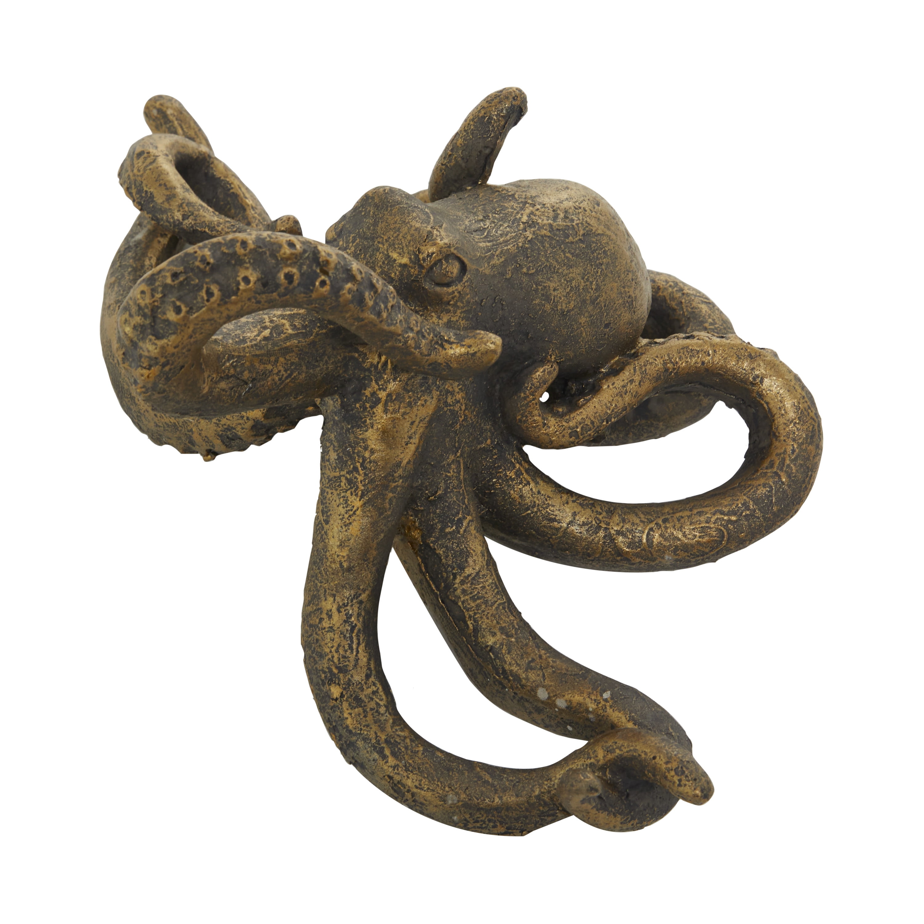 11" x 5" Black Polystone Octopus Sculpture with Long Tentacles and Suctions Detailing, by DecMode