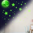 thumbnail image 3 of Estrellas que brillan en la oscuridad para techo, estrellas que brillan en la oscuridad y calcomanías de pared de luna, decoración de pared para niños oscuros, sala de estar (azul cielo) (verde), 3 of 5
