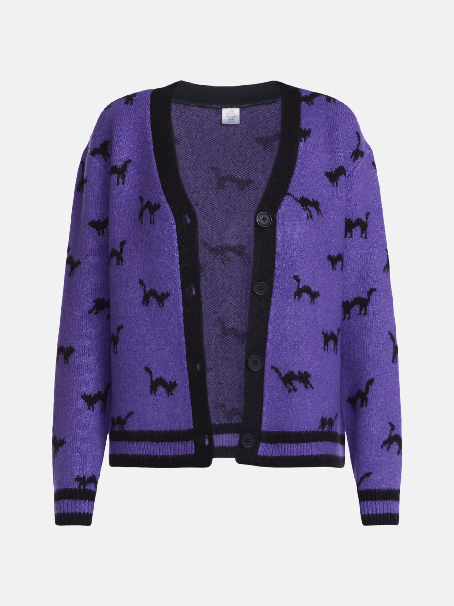 Women's Halloween Black Cat Cardigan Sweater from Way to Celebrate, Sizes S-4X