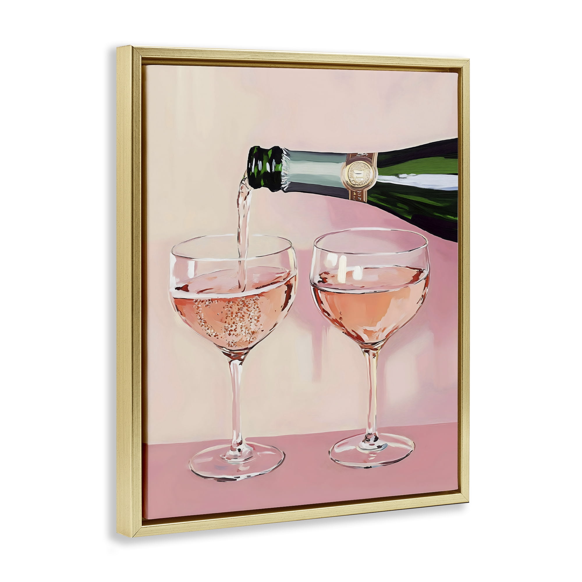 Stupell Industries Pink Champagne Toast for Two Gold Framed Floater Canvas Wall Art, design by The Prints Vibe